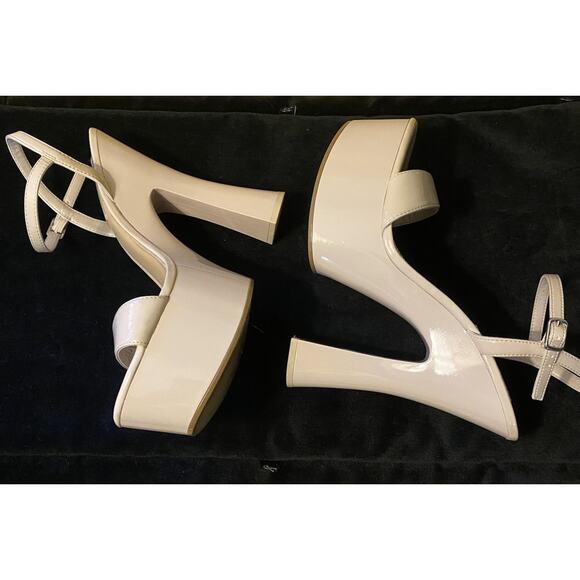 STEVE MADDEN Women's “Blane” Size 9.5M Bone Patent Platform Ankle Strap Heels - Picture 6 of 15